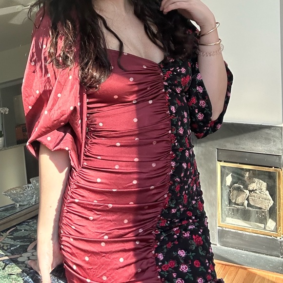 For Love & Lemons | Cher Ruched Polka Dot Floral Sweetheart Dress - Picture 3 of 3